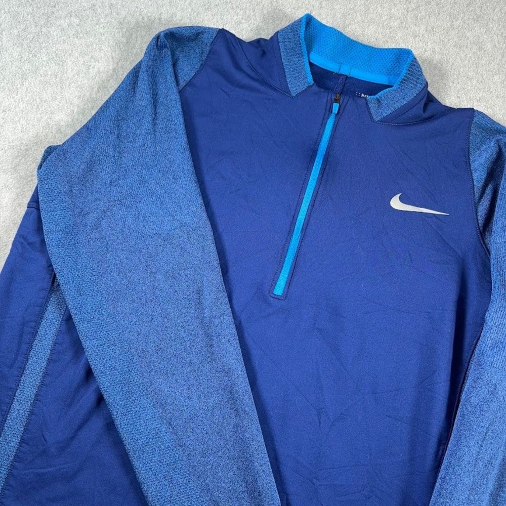 Nike Golf Tour Performance Pullover Mens M Blue Dri-FIT 1/4 Zip Long Sleeve